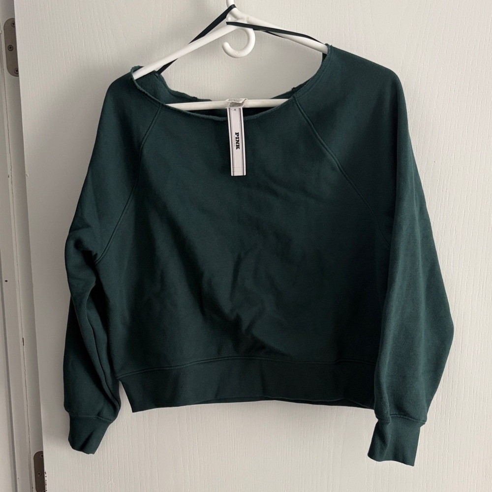 Victoria’s Secret PINK Dark Green cropped Sweatshirt Small